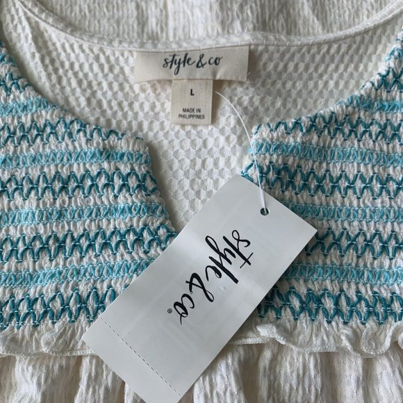 MSRP $44.50 Style & Co Embroidered-Yoke Ruffle-Trim Top Size Large - Picture 3 of 4